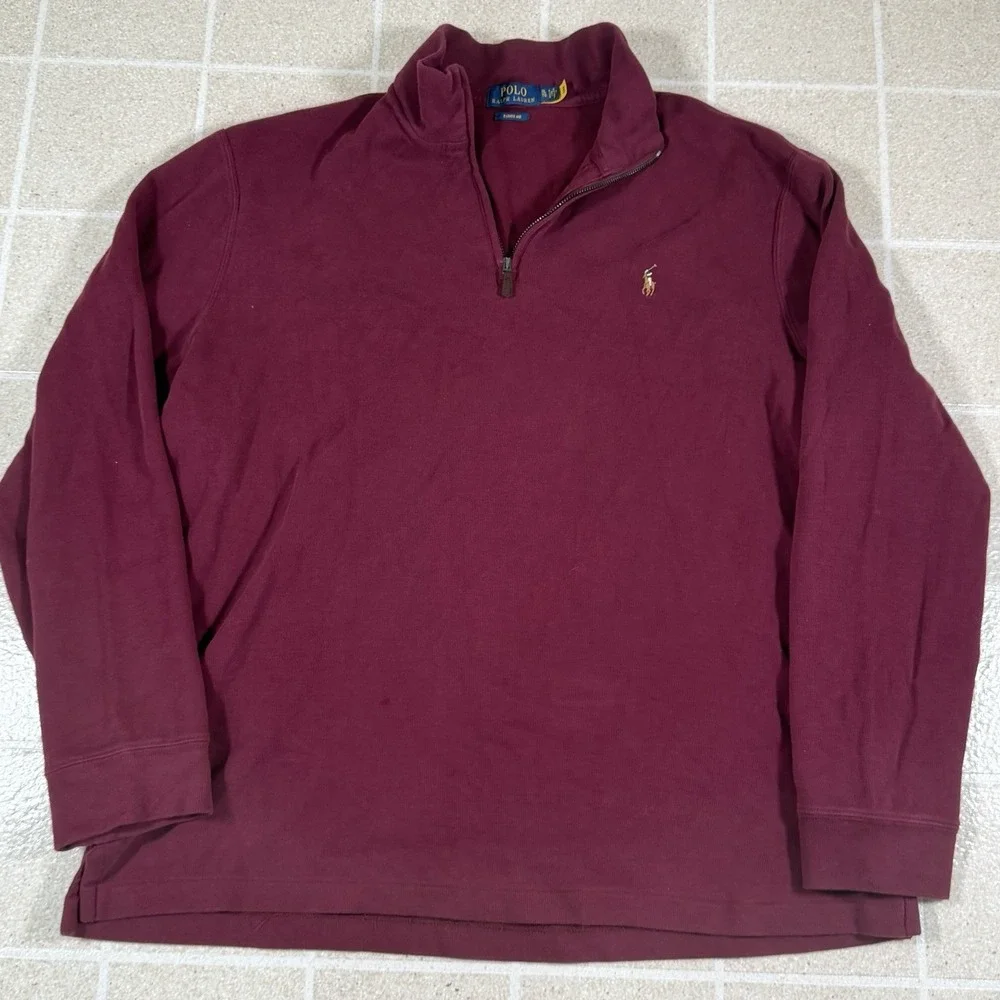 Polo Ralph Lauren Estate Rib Cotton Red 1/4 Quarter Zip Sweater XL Soft Cotton